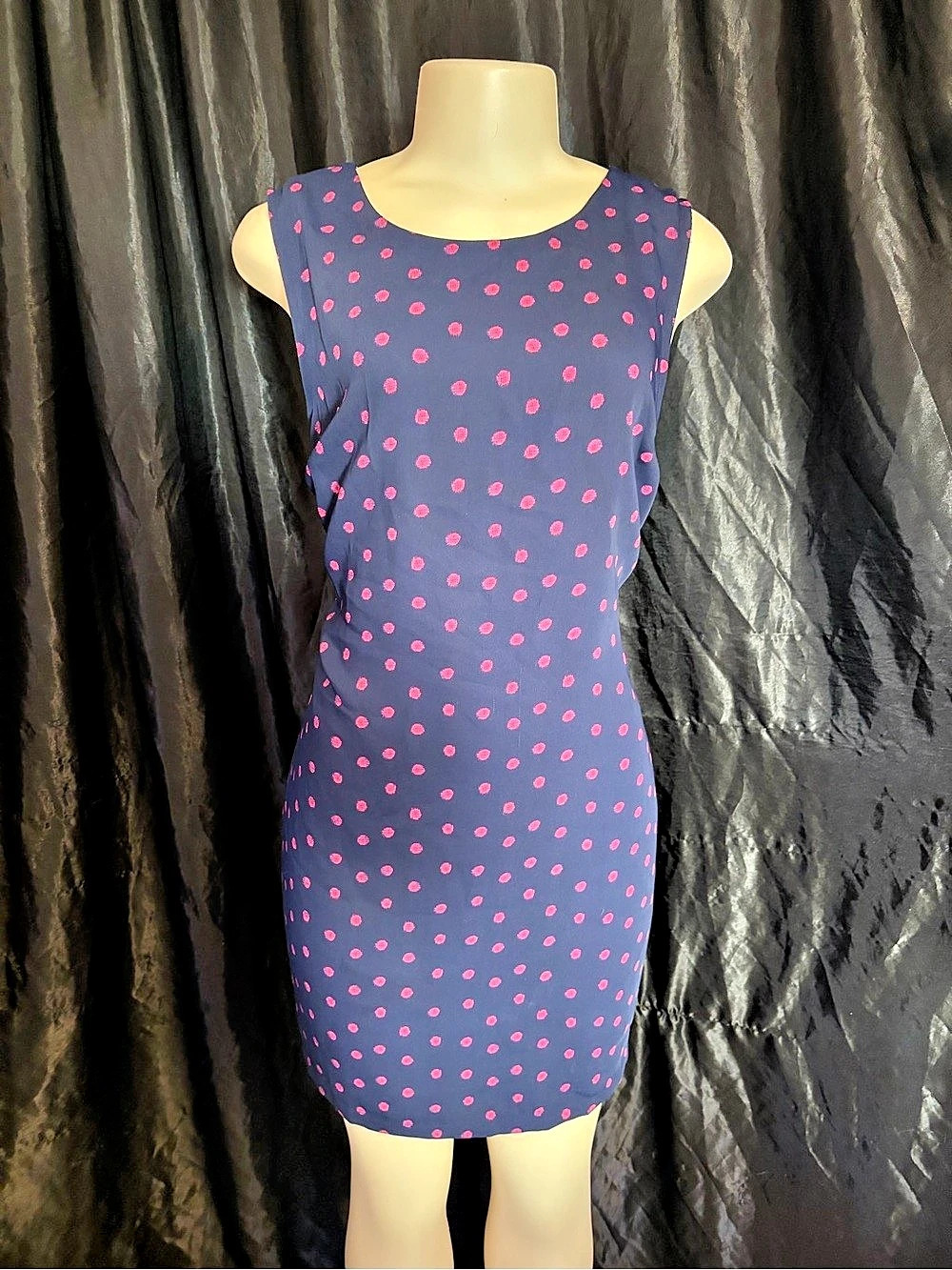 Adrienne Vittadini Polka Dot Mini Dress Blue & Pink Size 10